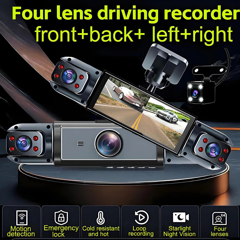 4 Lens Car Dash Cam Front Back Left Right Driving Recorder DVR Motion Detection Loop Recording Night Vision Mobile App Wide Angle Camera With / Without Wifi
