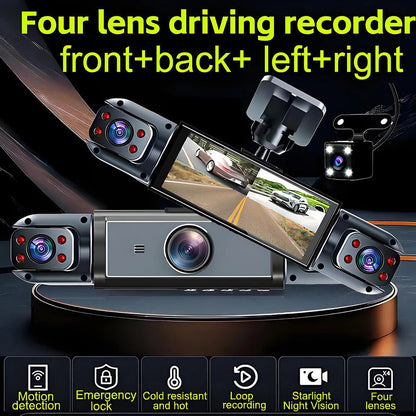 4 Lens Car Dash Cam Front Back Left Right Driving Recorder DVR Motion Detection Loop Recording Night Vision Mobile App Wide Angle Camera With / Without Wifi