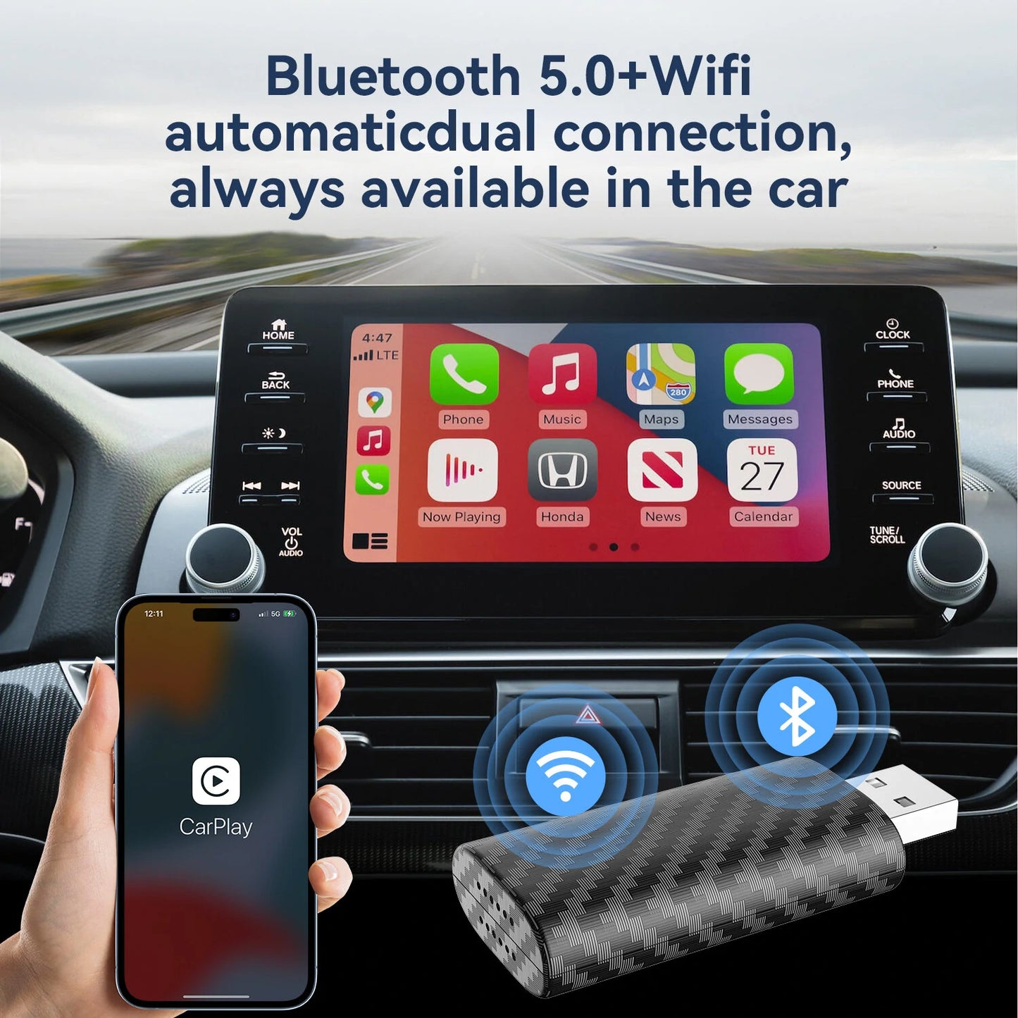 Wireless CarPlay Adapter Original Car Wired Carplay To Wireless Carplay Bluetooth 5.0 Wireless Connection Plug and Play