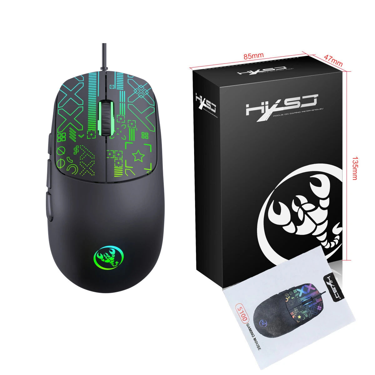 HXSJ S100 Wired Gaming Mouse 3600DPI RGB Backlit 6 Keys Ergonomic Matte Gaming Mice for PC Laptop Computer