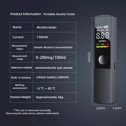 Portable High-Precision Alcohol Tester Breathalyzer Contactless Breath Sampling Home Car Breathalyzer with LED Display