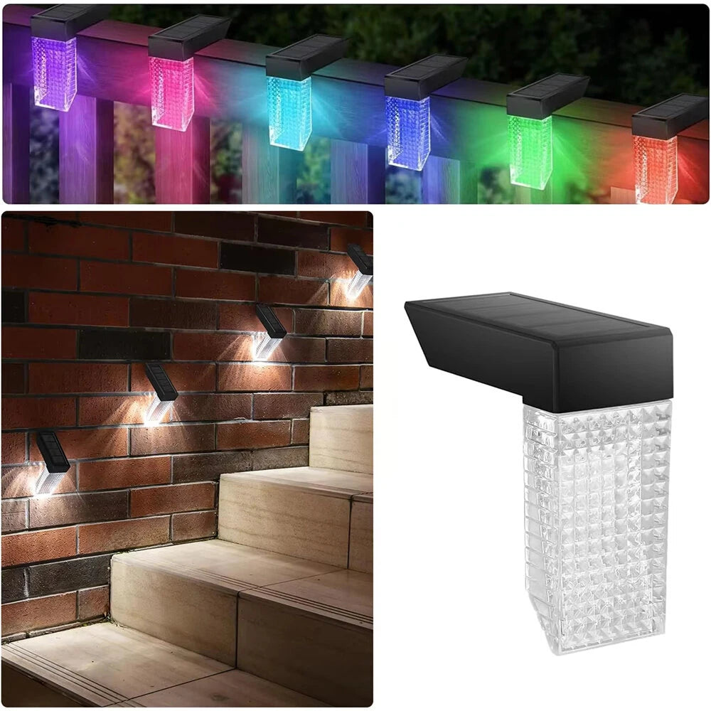 Elfeland 2PCS Solar Lights Outdoor IP65 Waterproof Wall Lights with RGB Color for Courtyard Garden Fence Staircase Step Decoration
