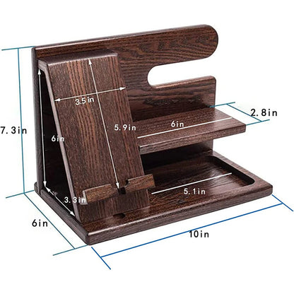 Multifunctional Desktop Charging Mobile Phone Holder Wooden Phone Storage Stand Key Holder Wallet Stand Watch Organizer
