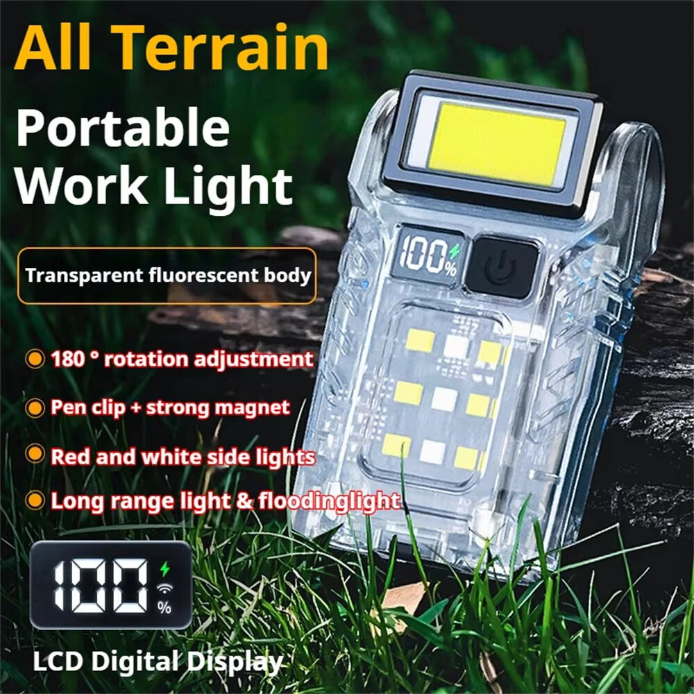 Multifunctional Work Light USB-C Rechargeable Outdoor Tourch Portable COB+LED Powerful Flashlight for Camping Fishing Walking