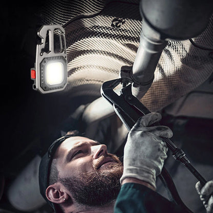 Mini COB LED Flashlight Keychain Lights Screwdriver Emergency Wrench Hammer Portable Key Ring Work Light Torch Outdoor Camping