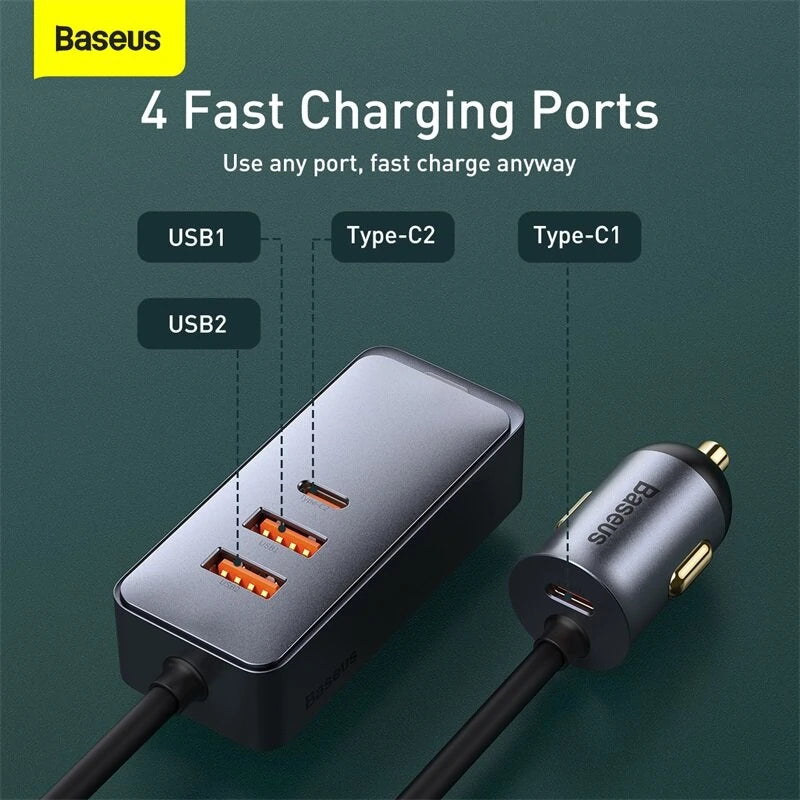 Baseus 120W Lighter Splitter QC 3.0 PD 3.0 USB Car Charger PD 20W Quick Charging For Iphone Car USB Socket Adapter