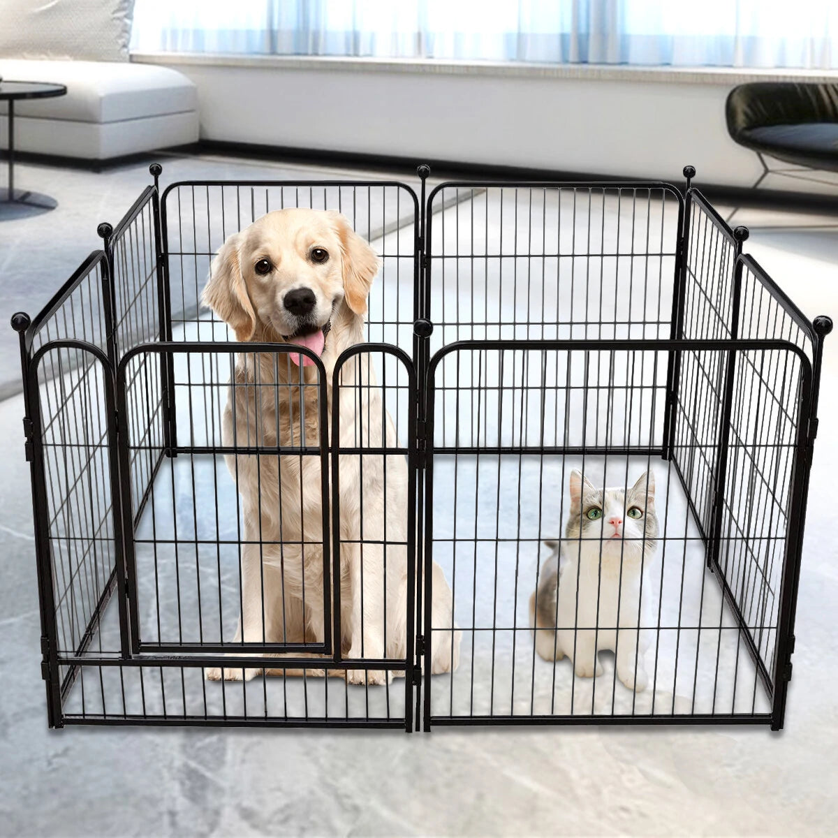 PawGiant Dog Pen 8 Panels 40" Height RV Dog Fence Outdoor Playpens Exercise Pen for Dogs Metal Protect Design Poles Foldable Barrier with Door