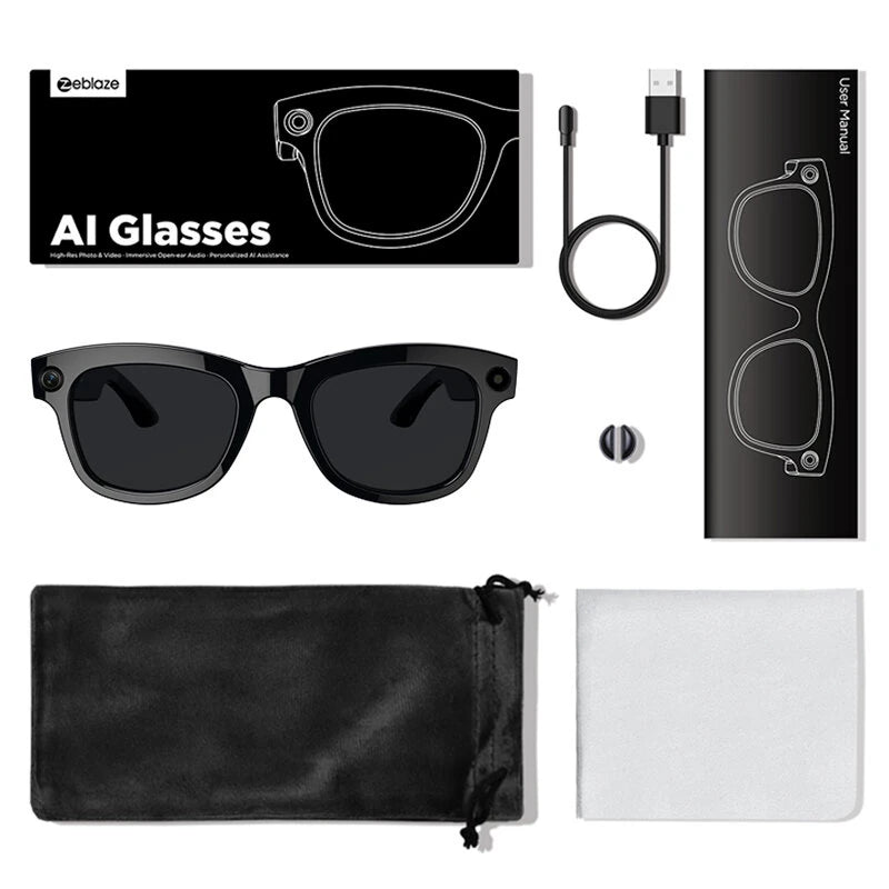 [World Premiere]Zeblaze Eyewear AI Smart Shooting Glasses 5MP 1080P Camera ChatGPT-4o Enpowered Open-Ear Speakers 32GB Storage 14H Battery Life Multi-language Supported IPX4 Hands-Free Audio Smart Glasses