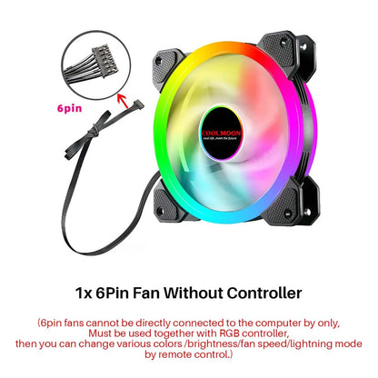 120mm Computer PC Cooler Cooling Fan RGB LED Multicolor-mode Quiet Chassis Fan With Controller