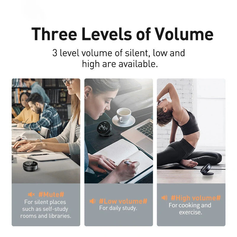 Baseus Magnetic Digital Kitchen Timer Countdown Timer for Kids Large LCD Display Volume Adjustable