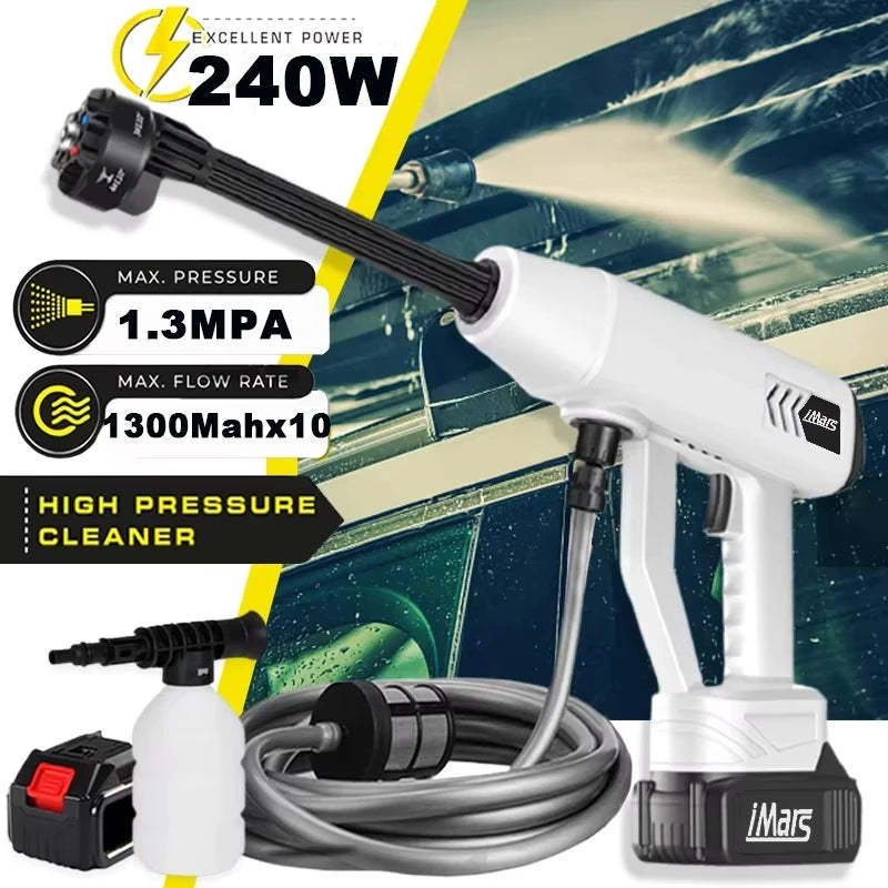 iMars ST-10 1300000Pa Cordless Battery High Pressure Cleaner with 13000mAh Battery,5-in-1 Multifunctional 5M Hose for Cars,Terrace,Window,Garden