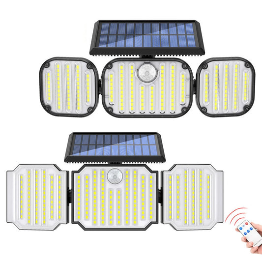 3-Head Motion Sensor Solar Light 350LM IP65 Waterproof Remote Control Floodlight 164/238 LED Outdoor Solar Lamp