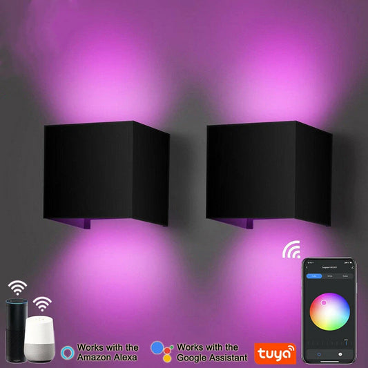 9W Tuya WIFI Smart RGB LED Wall Lamp Outdoor Waterproof Cube RGBW APP Dimming Exterior Wall Light Atmosphere Washer Light