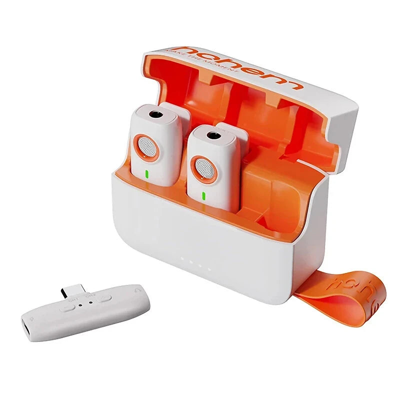 Hohem MIC-01 1-to-2 Wireless Lavalier Microphone CD Lossless Sound 360 Omnidirectional Sound Pickup Noise Cancelling Recording Live Streaming Mic with Backup Stroage Plug and Play for iPhone Android MFI Certificated