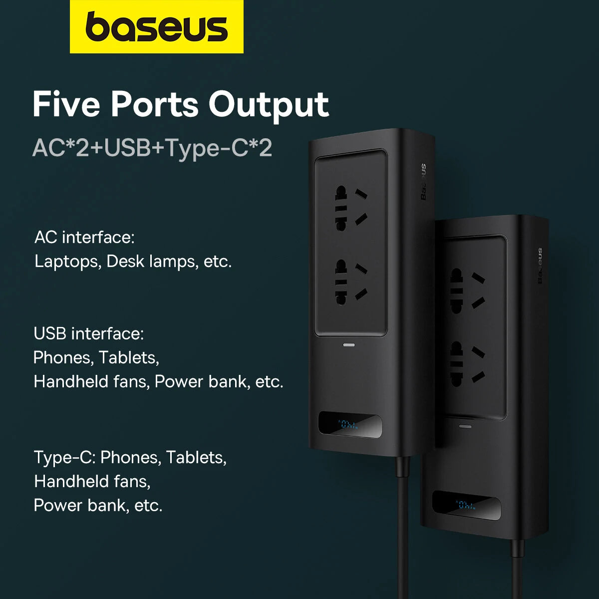 Baseus 150W Car Inverter USB Type C 30W DC12V to AC 220V 110V Auto Power Inversor Fast Charger For Car Power Adapter