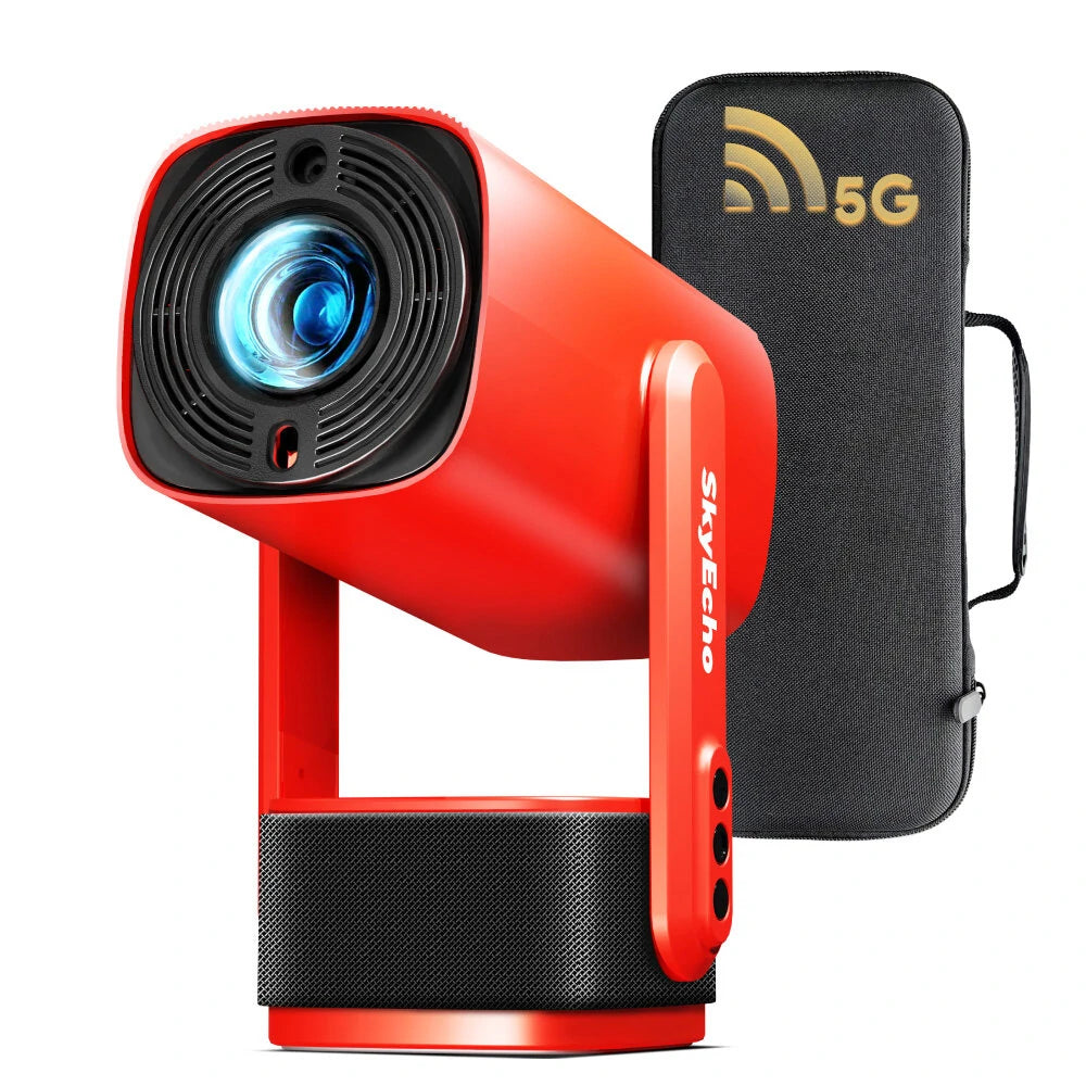 [EU/US Direct] SkyEcho FreeONE Portable Speaker Projector Android OS Wi-Fi 6 Auto-Focus Built-in-270 Rotation Stand 350 ANSI Lumens Bluetooth 5.2 Auto-Keystone Correction Netflix Youtube Ceiling Projector EVA Storage Bag EU Plug Global Version