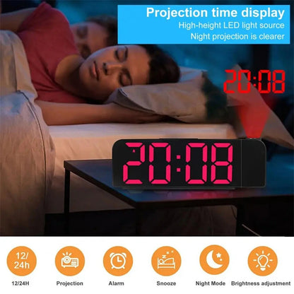 Versatile Colorful LED Digital Alarm Clock with 180 Degree Projection Adjustable Brightness /Indoor Temperature Dual Power Source Large Screen 12/24H For Home Office Classroom