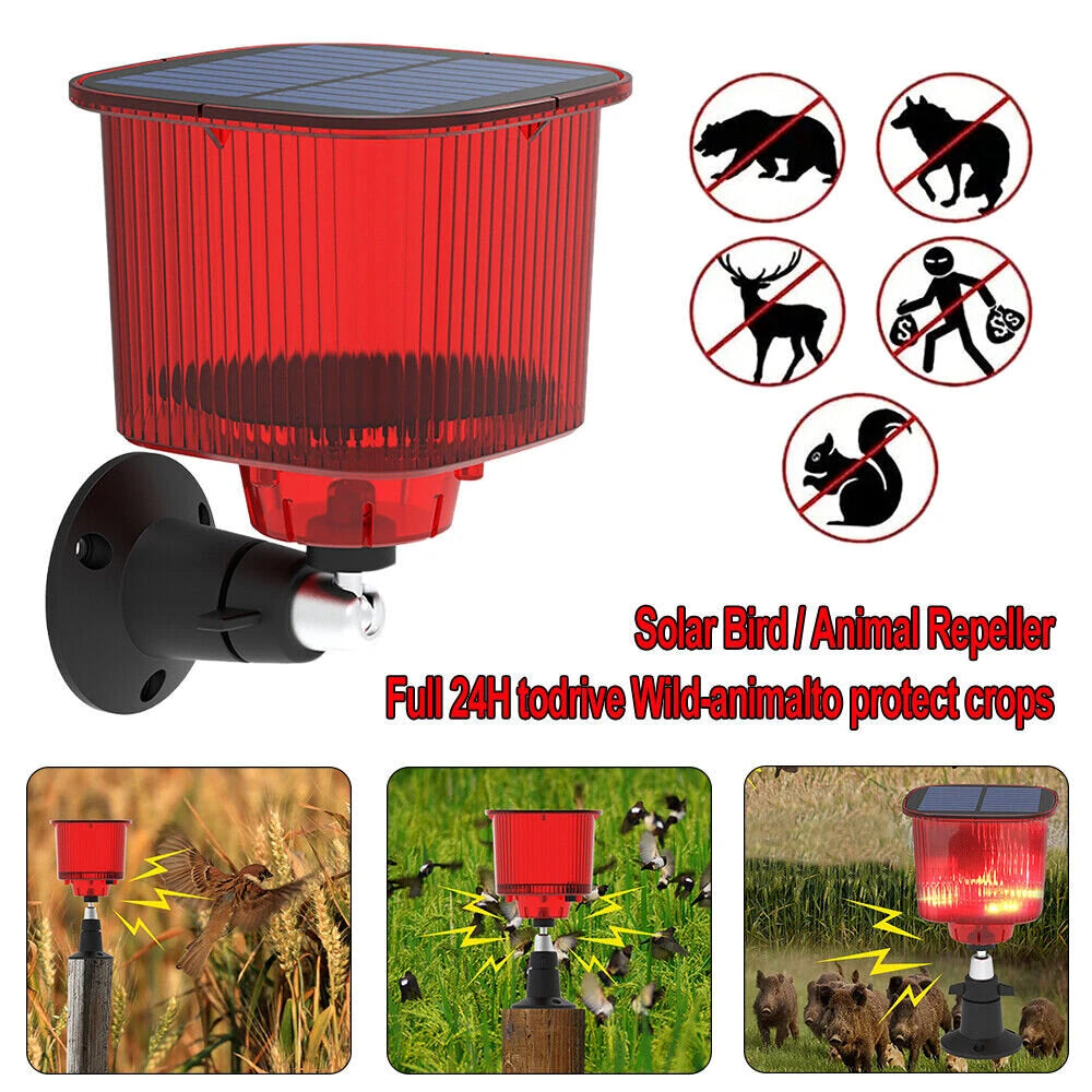 Solar Powered Animal Repeller Infrared Motion Sensor Alarm Light Waterproof Anti-Theft Repellent Anti-Wolf Light Animal Repellent Timed Recording Loud Speaker Sound