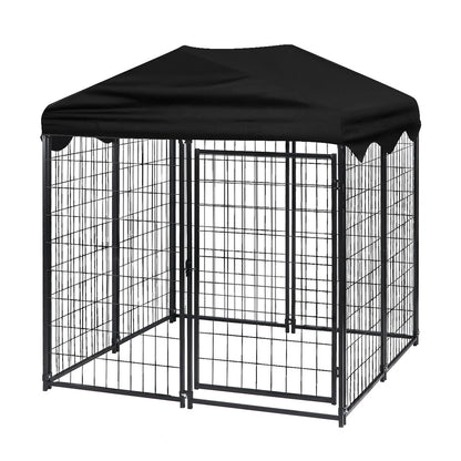 PawGiant Large Dog Kennel Outdoor Dog House with Roof 4ft x 4.2ft x 4.45ft Heavy Duty Metal for Large to Small Dog, Outside Dog Kennel Pet Crate Cage Playpen with UV-Proof Waterproof Cover