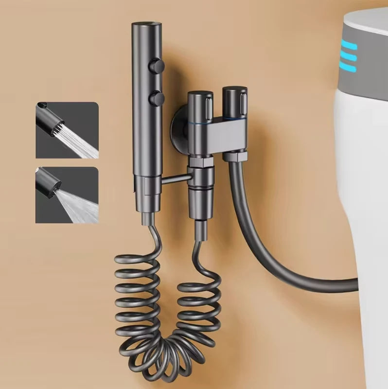 Stainless Steel Toilet Spray Gun Set with Adjustable Modes Spring-Loaded Hose and 360 Support Bathroom Bidet Sprayer for Hygiene Cleaning for Shower Diapers