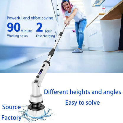 Foldable Rotating Cordless Long Handle Electric Cleaning Brush with 9 Heads Long Handle Electric Cleaning Brush Household Handheld Multifunctional Foldable Rotating No Dead Angle Cleaning Kitchen Bathroom
