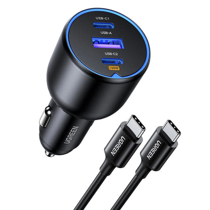 UGREEN 130W USB C Car Charger PD 100W +PD 30W Type C Car Charger Adapter for iPhone 16 16 Plus 16 Pro 16 Pro Max Galaxy S24 S23 Ultra for iPad MacBook