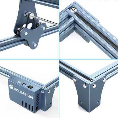 [EU Direct] SCULPFUN S9 Pro 10W Laser Engraving Machine High-precision Wood Acrylic Laser Engraver Cutter 400x410mm Work Area Full Metal Structure Quick Assembly Design Thin Laser Beam Shaping Technology for Cardboard Fabric Bamboo