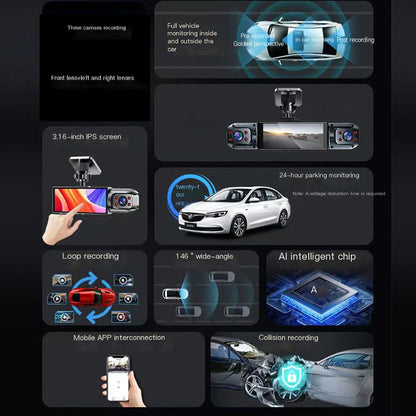 4 Lens Car Dash Cam Front Back Left Right Driving Recorder DVR Motion Detection Loop Recording Night Vision Mobile App Wide Angle Camera With / Without Wifi