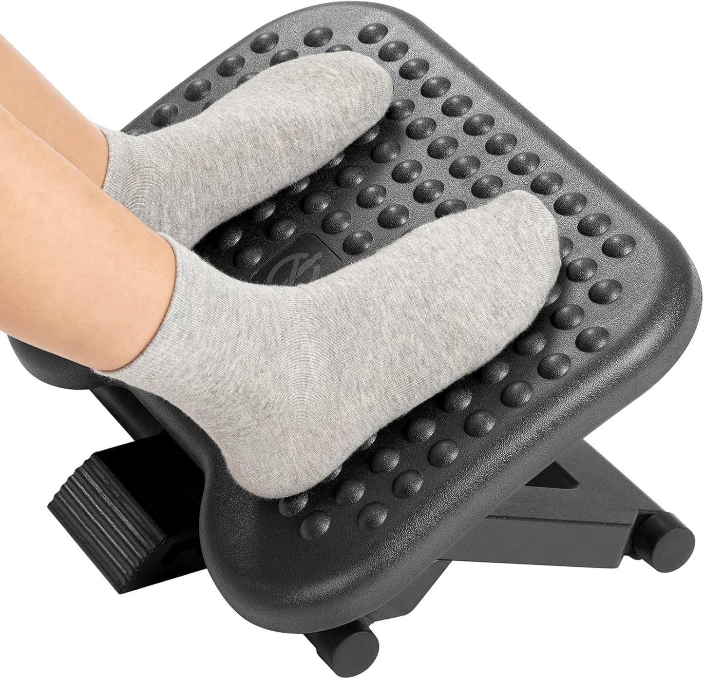 Adjustable Desk Footrest, Foot Rest for under Desk at Work with Massage, Adjustable Foot Stool with 3 Height Position & 30 Degree Tilt Angle Adjustment for Home, Office, Gray