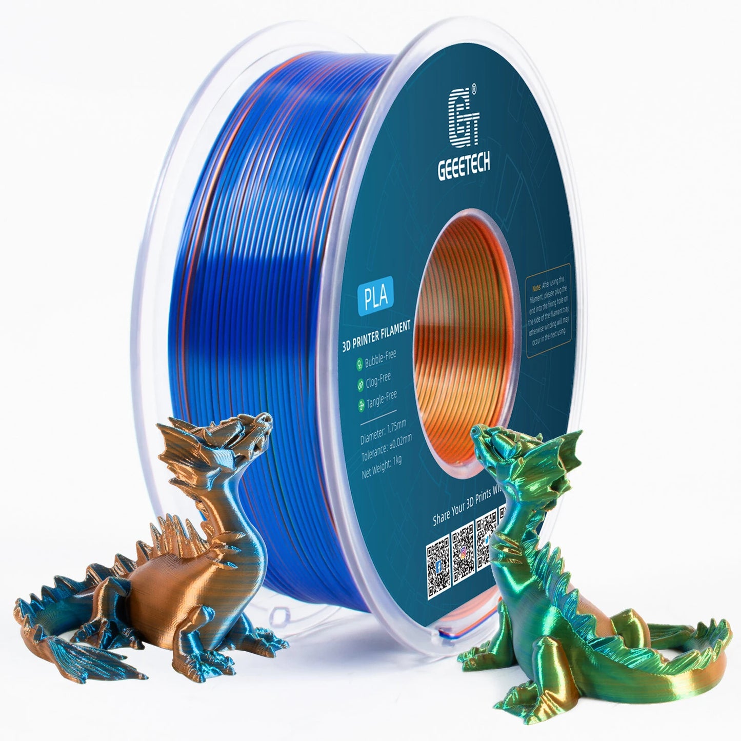 [EU/UK Direct]Geeetech Silk Tri-Color PLA 3D Printer Filaments 1.75mm 1kg/roll High Compatibility No Warping Multicolor Filament Strong Layer Adhesion for Printing