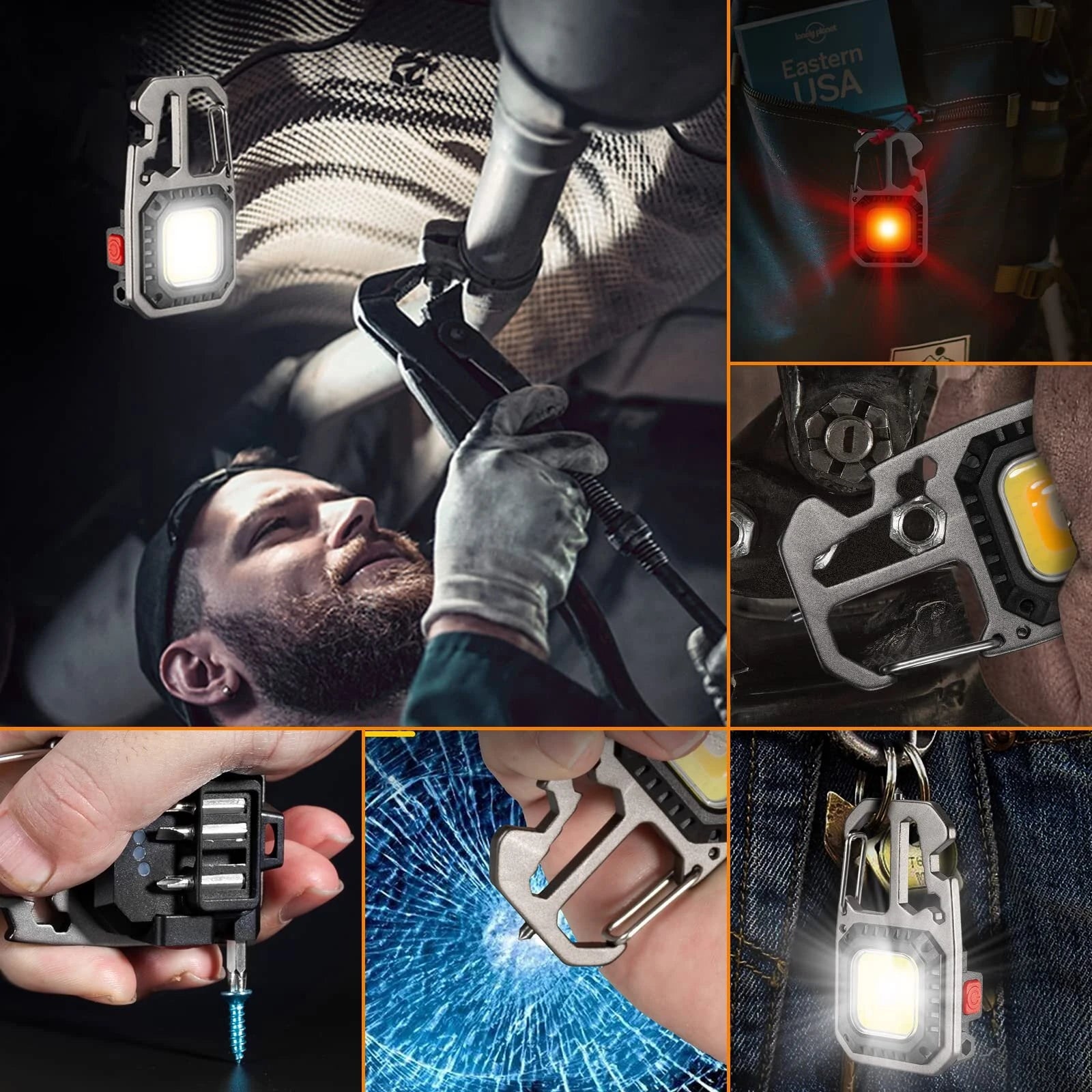 Mini LED Flashlight Work Light Portable Pocket Flashlight Keychains USB Rechargeable for Outdoor Camping Small Light Corkscrew