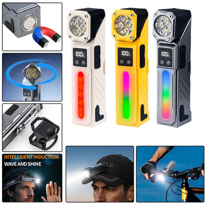 T130 Motion Sensor Multifunction LED Headlamp with Digital LCD Display Dual Light Source Magnetic Attraction Waterproof Work Lamp for Camping Hiking Cycling