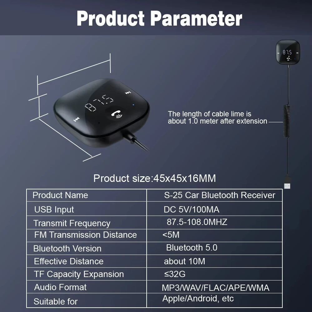 50Hz-20KHz Car Bluetooth Transmitter and Receiver Hands-Free Car FM Bluetooth Car Adapter Audio MP3 Player