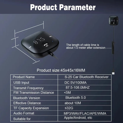 50Hz-20KHz Car Bluetooth Transmitter and Receiver Hands-Free Car FM Bluetooth Car Adapter Audio MP3 Player