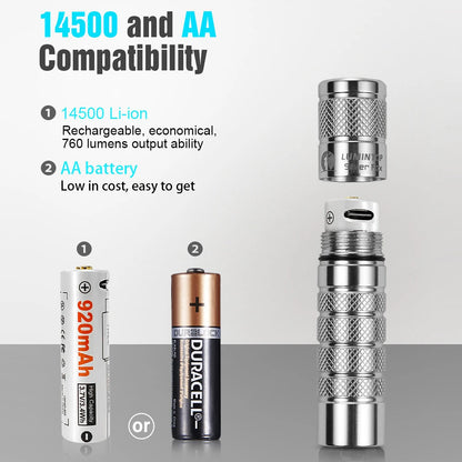 Lumintop Silver Fox 2.0 760LM EDC LED Keychain Flashlight with 14500 USB-C Charging Battery, Powerful Magnetic Tail Mini Torch Outdoor Camping Pocket Light