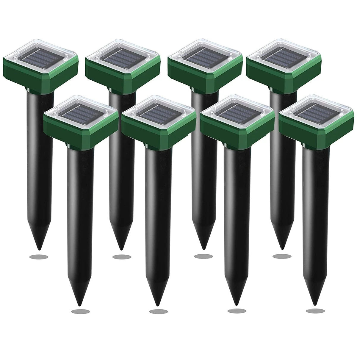 Solar Powered Mole Repellent Stakes 8pk Ultrasonic Gopher Snake Deterrent Waterproof Easy Install Offers Wide Coverage Up to 7500 Square Feet Per Stake for Outdoor Lawns and Gardens