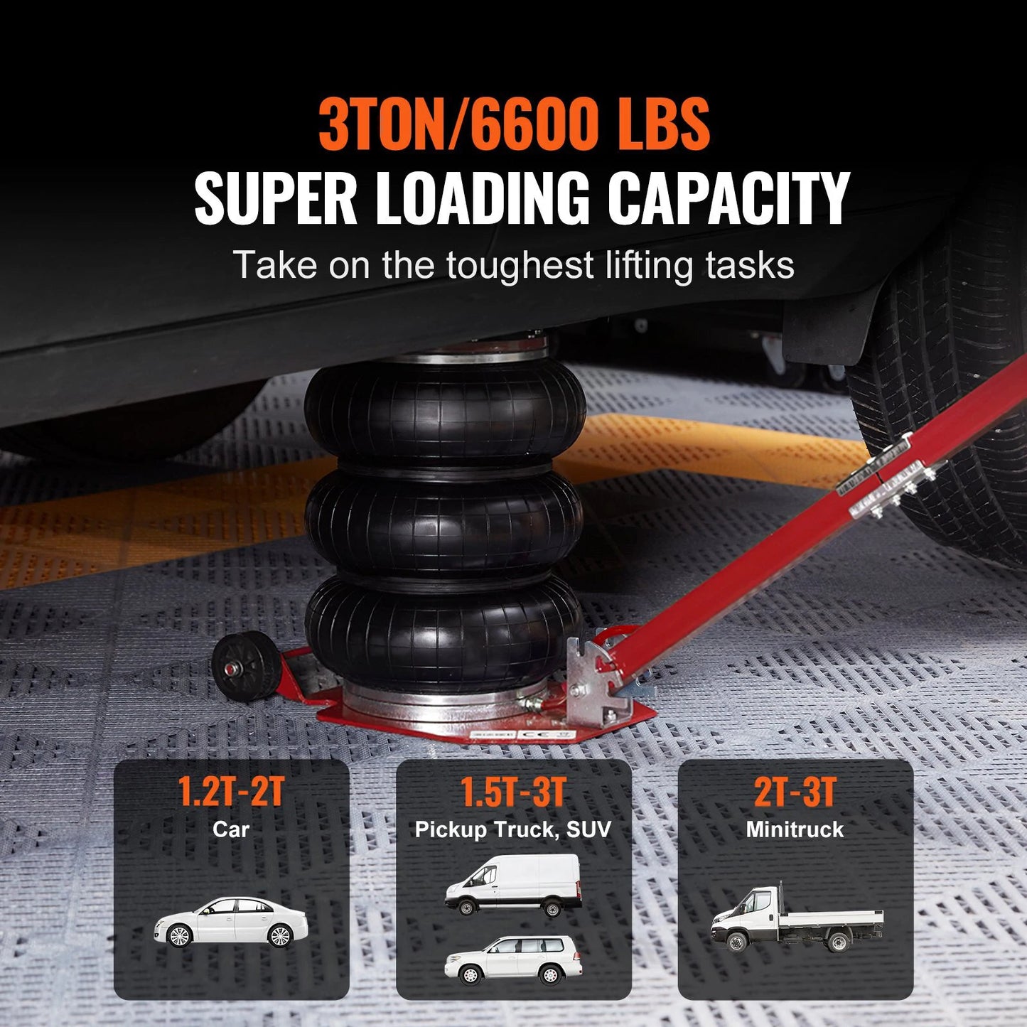 Mudiro Air Jack 3 Ton 6600 lbs / 5 Ton 11000 lbs Air Bag Jack with Six Steel Pipes 15.75 inch/400 mm / 18.5 inch/470 mm Lift up Fast Lifting Pneumatic Jack with Adjustable Long Handle for Cars Garages Repair