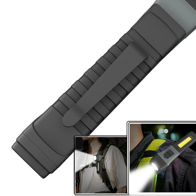 LED+COB Flashlight with Pen Clip Holder Rotatable Tail Flashlight with Magnet Strong Light Flashlight Working Light