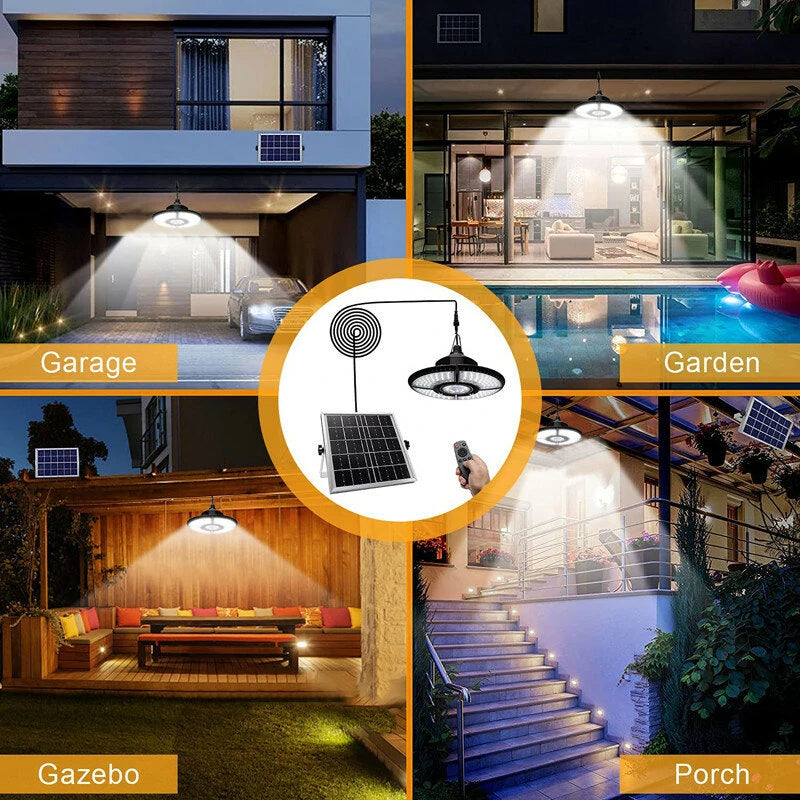 Solar Pendant Light Outdoor Indoor Split Remote Timing Dimmable Solar Lamp Foldable Sunlight Garage Garden Solar Shed Light