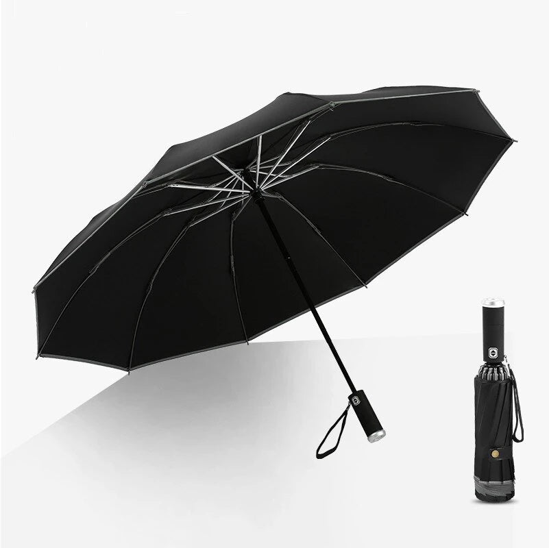 AGSIVO LED Light Travel Automatic Folding Reverse Umbrella 10 Ribs Reinforced Windproof UPF 50+ UV Protection Auto Open Close For Men and Women