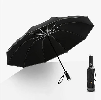 AGSIVO LED Light Travel Automatic Folding Reverse Umbrella 10 Ribs Reinforced Windproof UPF 50+ UV Protection Auto Open Close For Men and Women