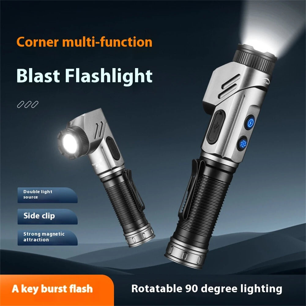 Bikight 1500 Lumens L-shape 21700 LED Flashlight 90 Swivel Emergency Magnetic Work Lamp 21700 Rechargeable Flash Light Outdoor Tactical Corner Light LED Torch