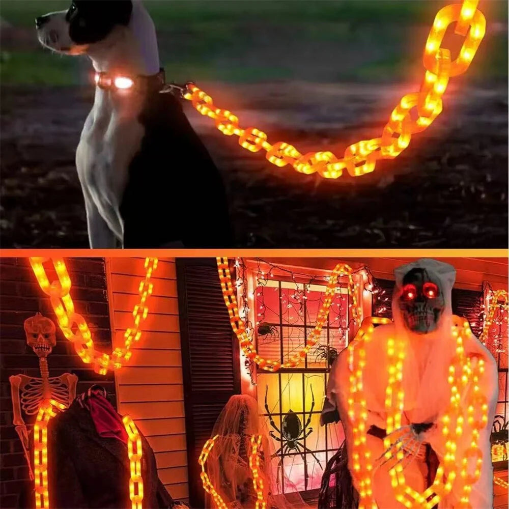 Elfeland Solar Powered/Battery Powered 2~3M Halloween Plastic Chain Lights Props Chains with 8 Lighting Modes String Lights for Skeleton Dog Spooky Outdoor Decorations Light