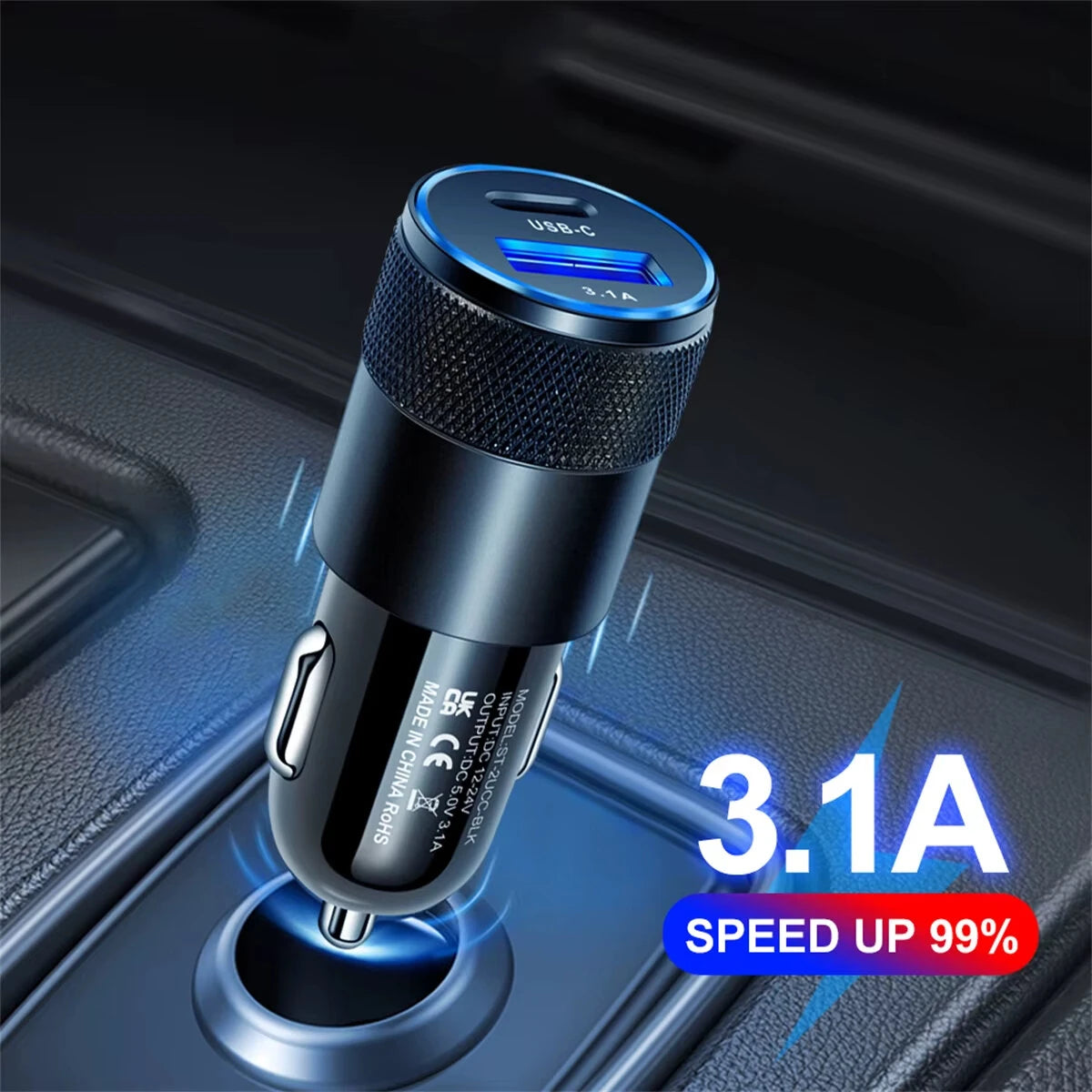 3.1A USB Car Charger Type C Fast Charging Phone Adapter Dual-Port Charging For Xiaomi Huawei PD Phone Charger Adapter Socket