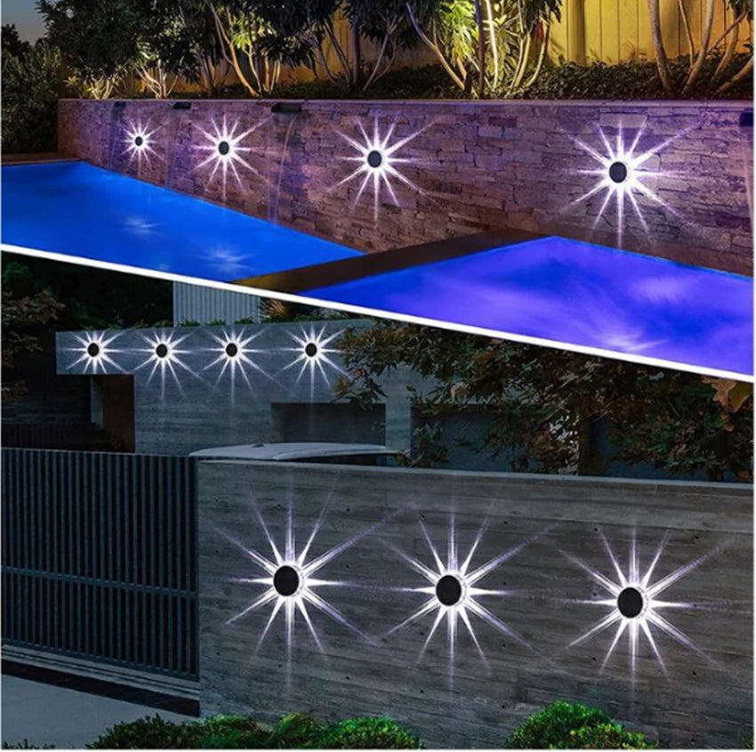 Solar Wall Light Outdoor Garden Deck Round Petal Fence Light 8 Modes Glowing Garden Light Remote Control