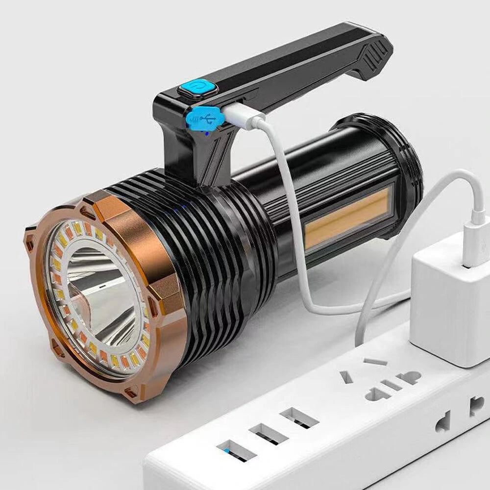 800LM LED+COB Handheld Flashlight Type-C USB Rechargeable Triple Light Source LED Searchlight Waterproof Floodlight Strong Spotlight