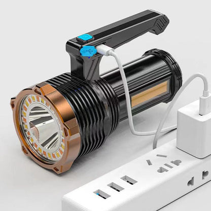 800LM LED+COB Handheld Flashlight Type-C USB Rechargeable Triple Light Source LED Searchlight Waterproof Floodlight Strong Spotlight