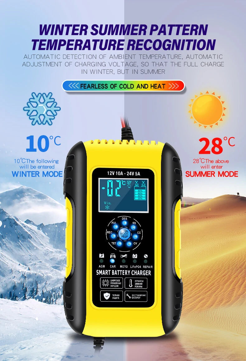 7-Stage Fully Automatic Smart Battery Charger For 12V/24V 6-180AH Start-Stop/Lead-acid Battery