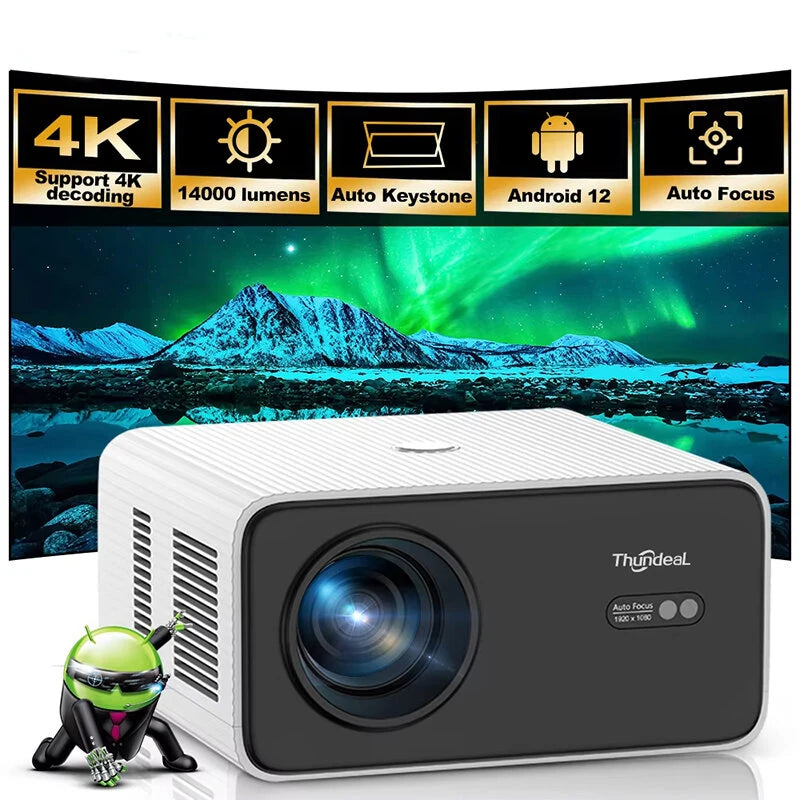 ThundeaL TD85W Portable Full HD 1080P Android 12 Projector 14000 Lumens WiFi 6 & bluetooth-Compatible Auto Focus Keystone Correction Home Theater Built-in 5W Speaker Mini Smart Projector