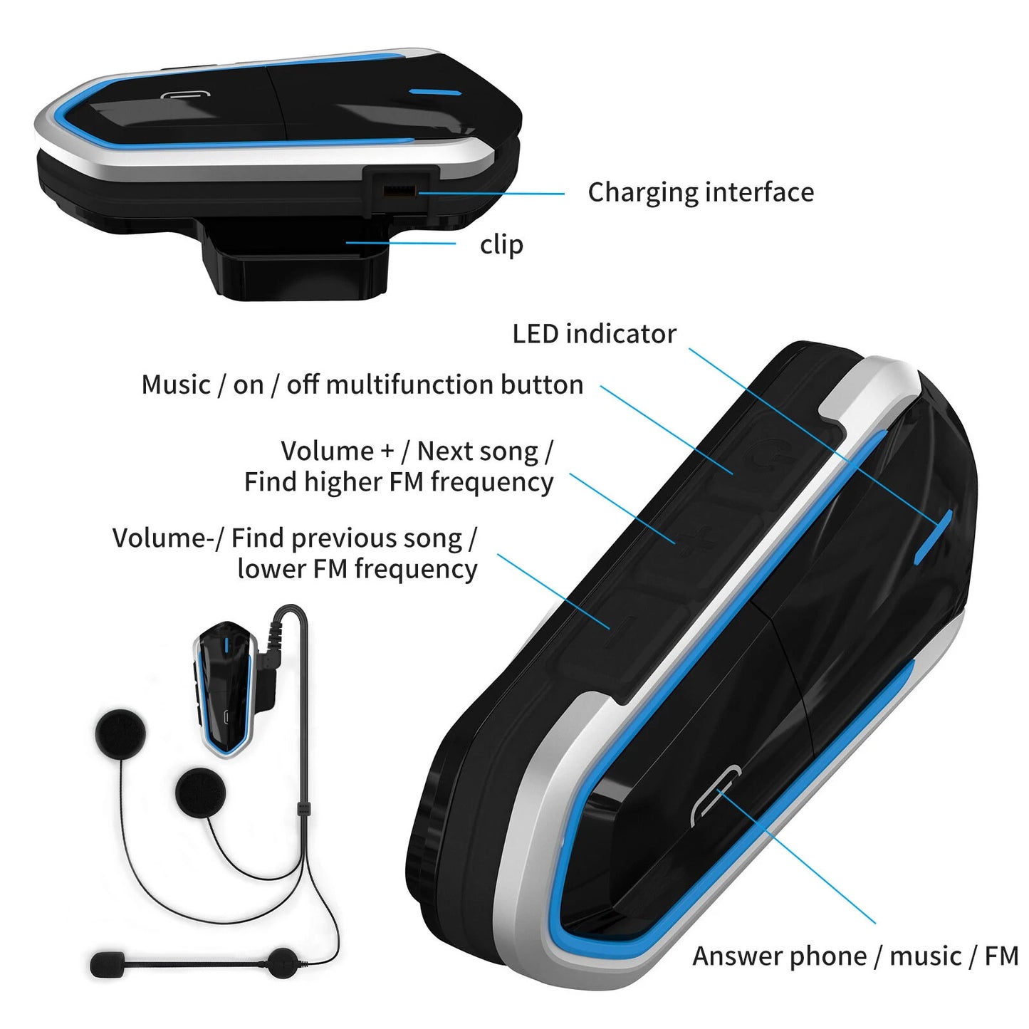 QTB35 Motorcycle Bluetooth Helmet Headset Wireless Music Headphone Over-ear Stereo Headset V5.0 Waterproof